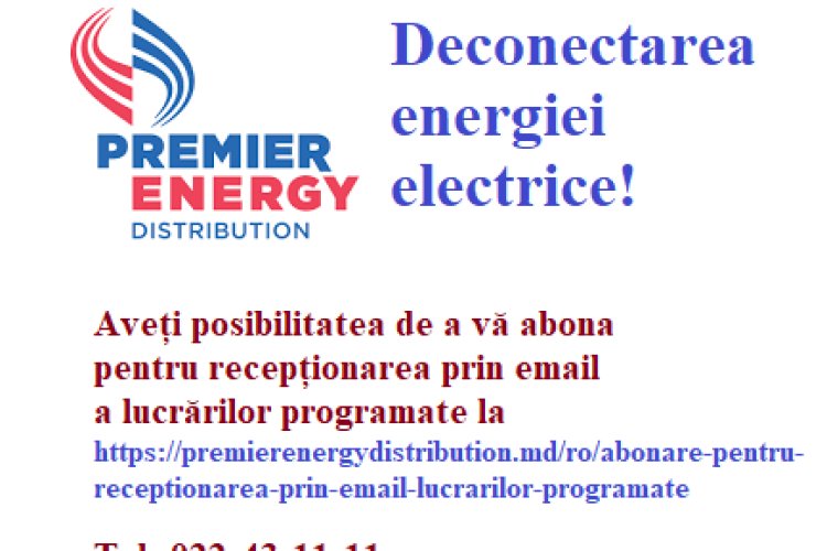 Deconectarea energiei electrice pe 16 februarie 2022! Primăria comunei Stăuceni informează despre deconectarea planifica... - Primăria comunei Stăuceni